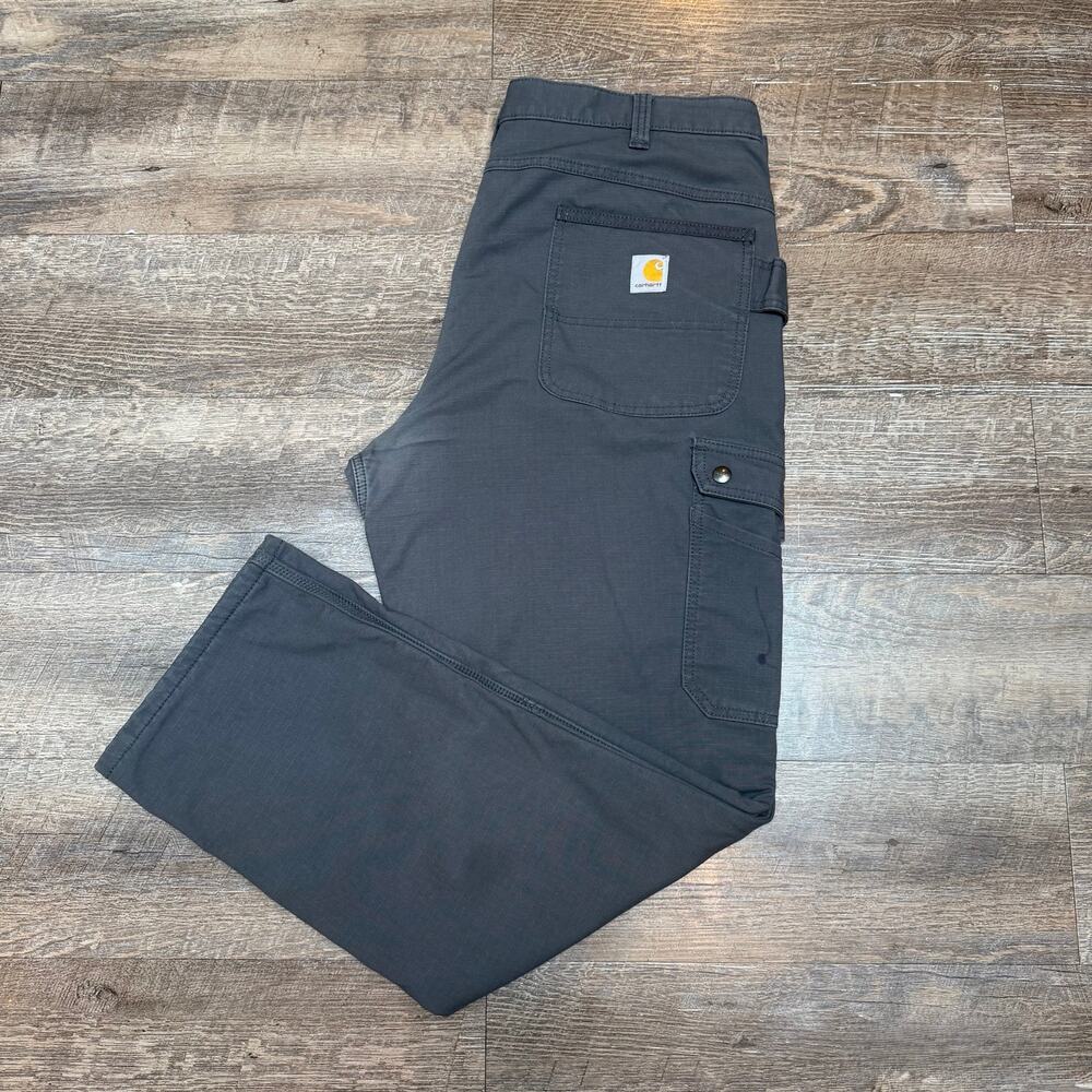 Carhartt Mens 38x32 Fleece Lined Ripstop Cargo Work Pants Charcoal Gray 105491